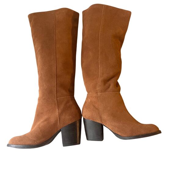 Crevo Atty Knee High Boots Women Size 6 Brown Suede Leather Boho Chic Block Heel - Picture 9 of 11